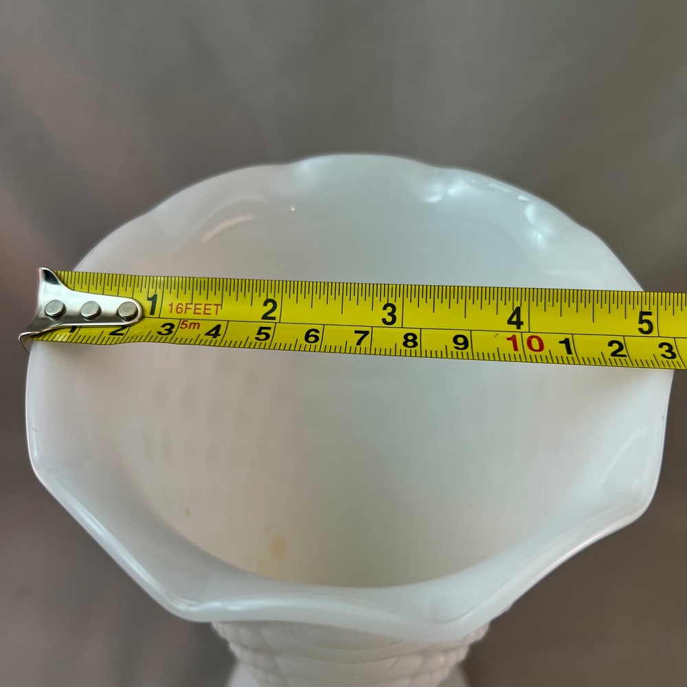Vintage Milk Glass Hobnail Trumpet Vase White 9.5" Scalloped Rim Pedestal Base - Picture 7 of 12